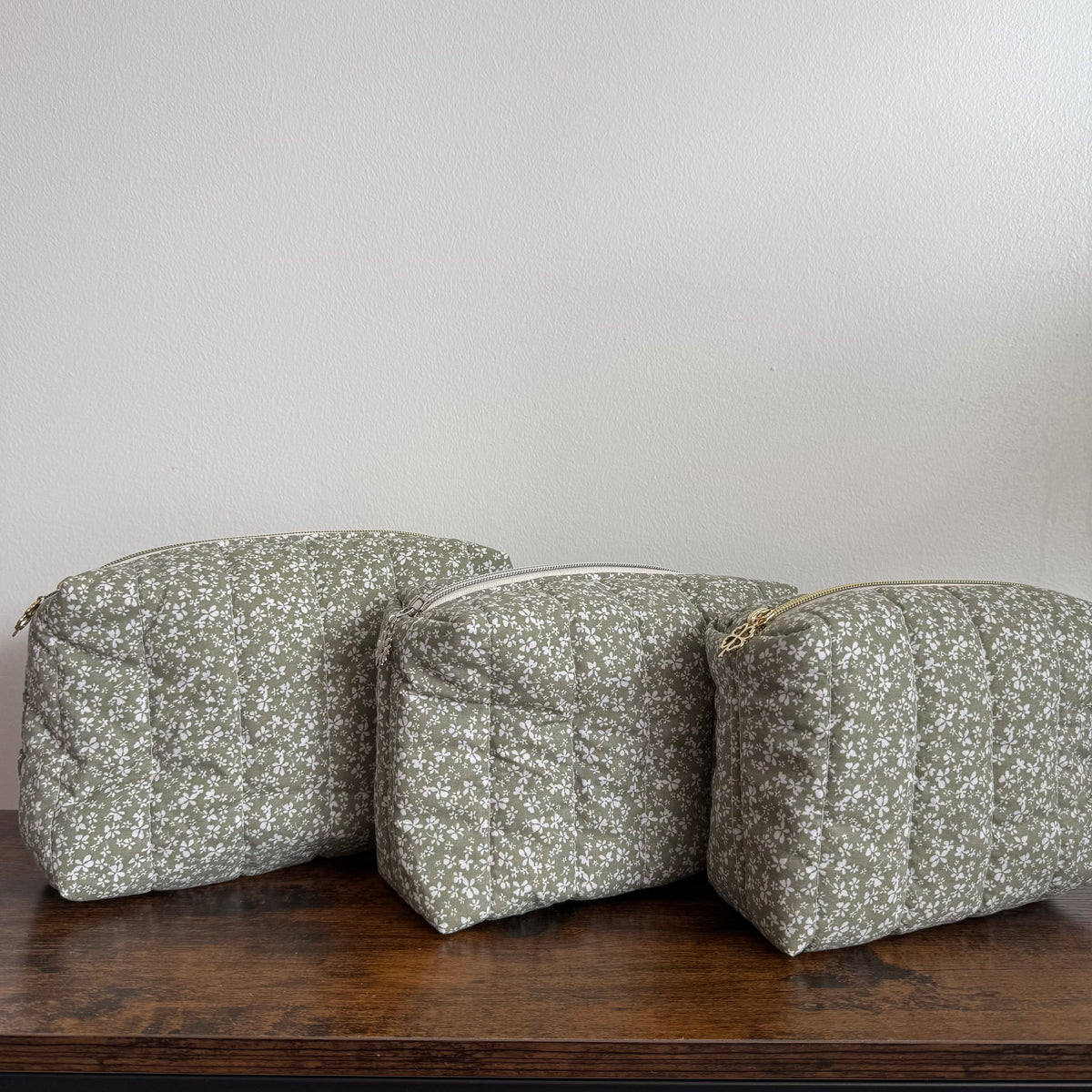 Trousse de toilette matelassée – Vert sauge fleuri